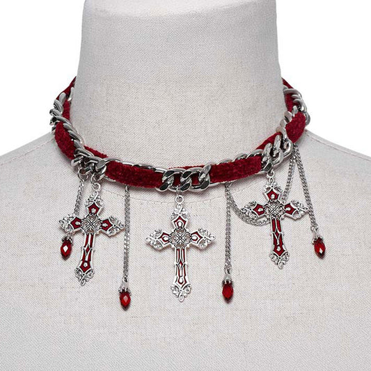 Red Velvet Dripping Blood Cross Necklace