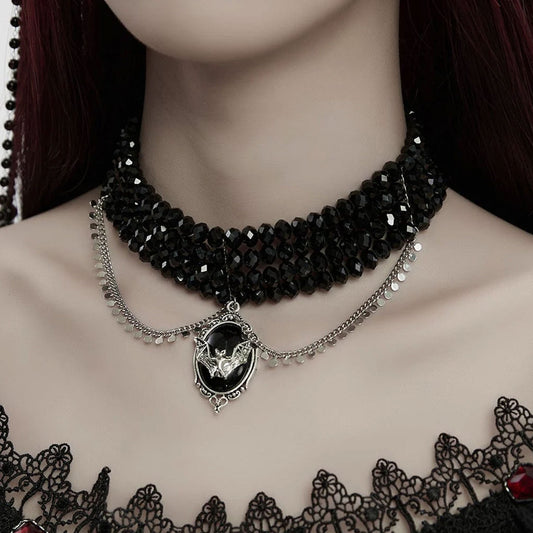 Gorgeous Glass Beaded Bat Choker Necklace