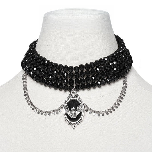 Gorgeous Glass Beaded Bat Choker Necklace