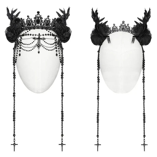 Death Hands Long Beaded Crown Black