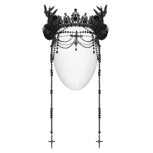 Death Hands Long Beaded Crown Black