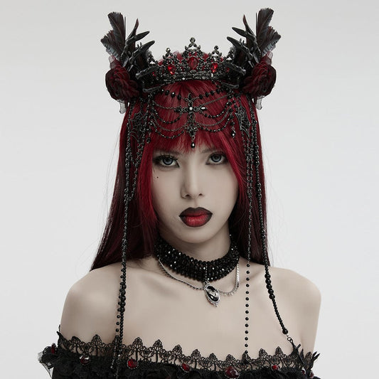 Death Hands Long Beaded Crown Black & Red