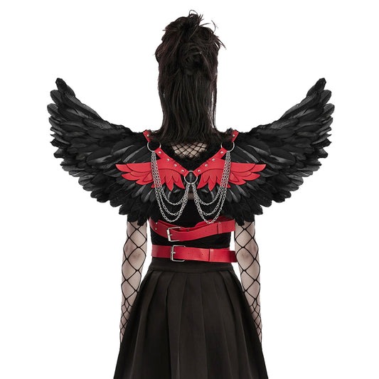 Feather Wings Harness & Chains- Black & Red