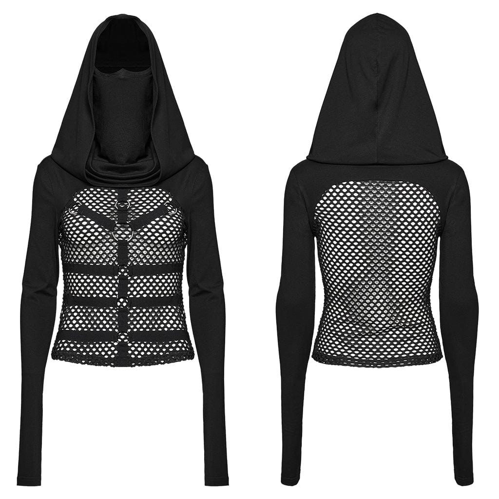 Goth Long Sleeve Fishnet Shirt & Hooded Mask