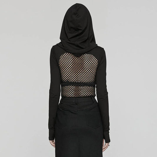 Goth Long Sleeve Fishnet Shirt & Hooded Mask