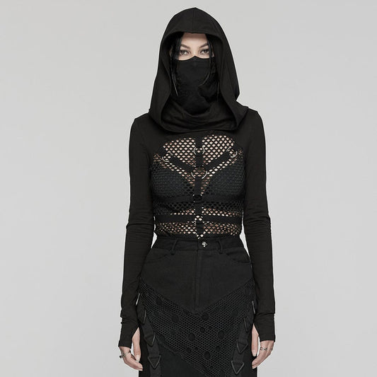 Goth Long Sleeve Fishnet Shirt & Hooded Mask