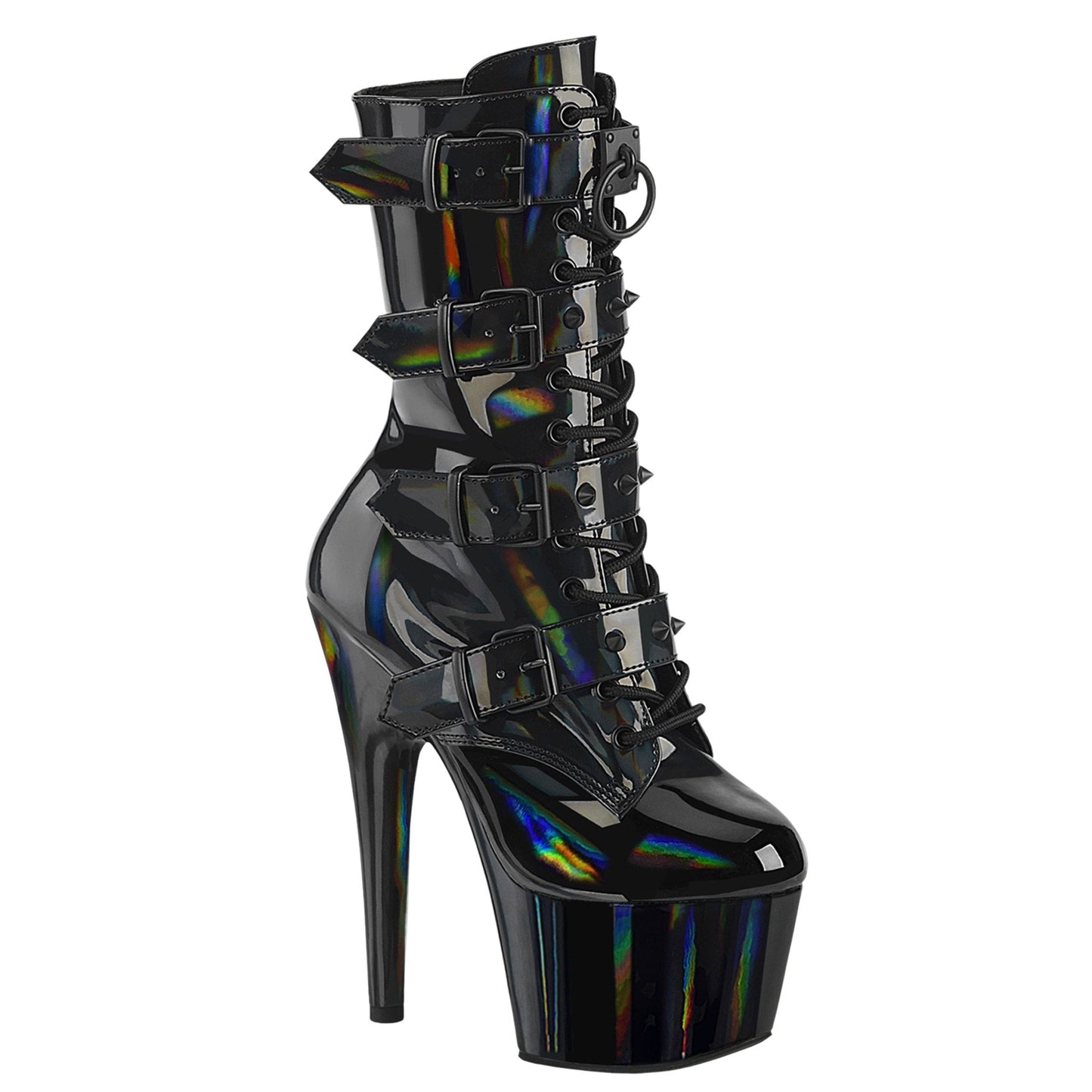 Holographic Buckles High Heels Ankle Boots