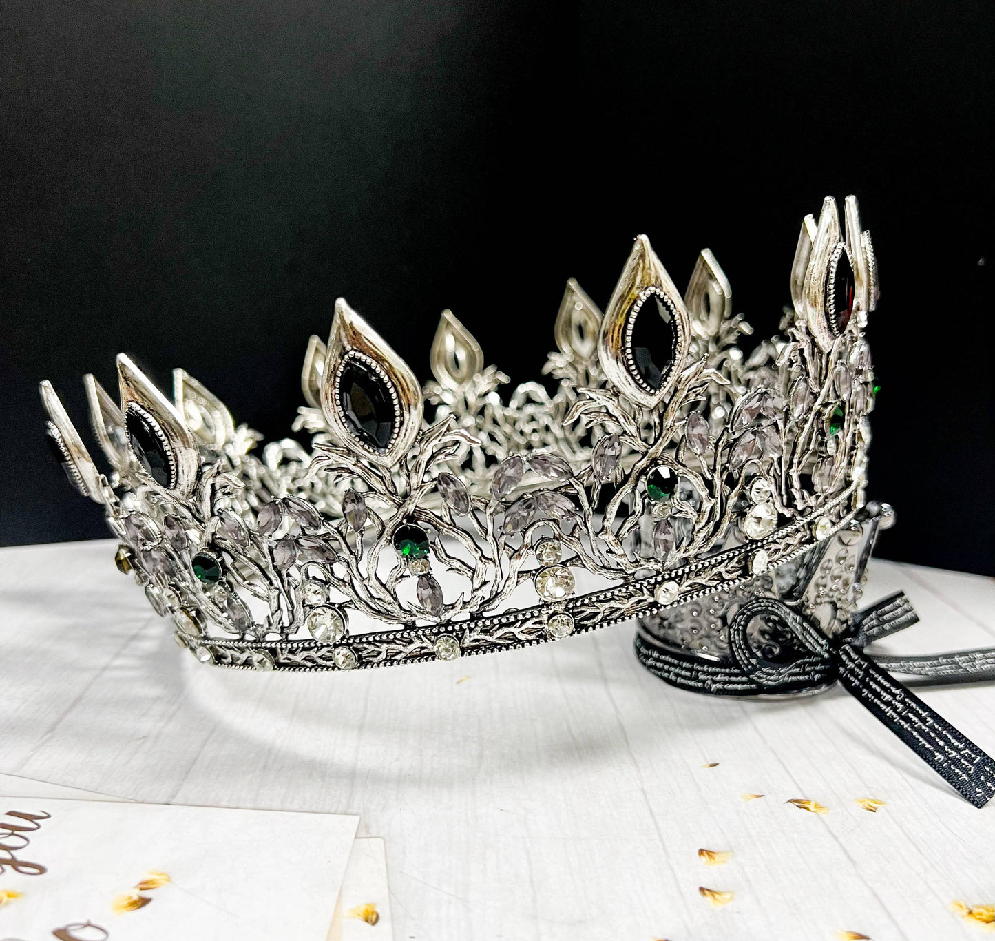 Vintage silver king crown, black gemstone crown, gothic king crown, silver crown with black gems, regal gothic crown, silver and black gem king crown.