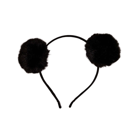 Faux fur headband hairband headgear bear ears puffs pet-play accessories halloween black