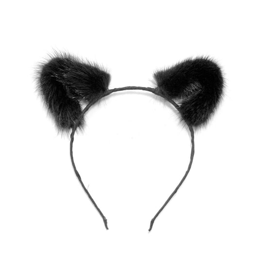 Genuine mink fur headband hairband headgear flexible cat ears pet-play accessories halloween black