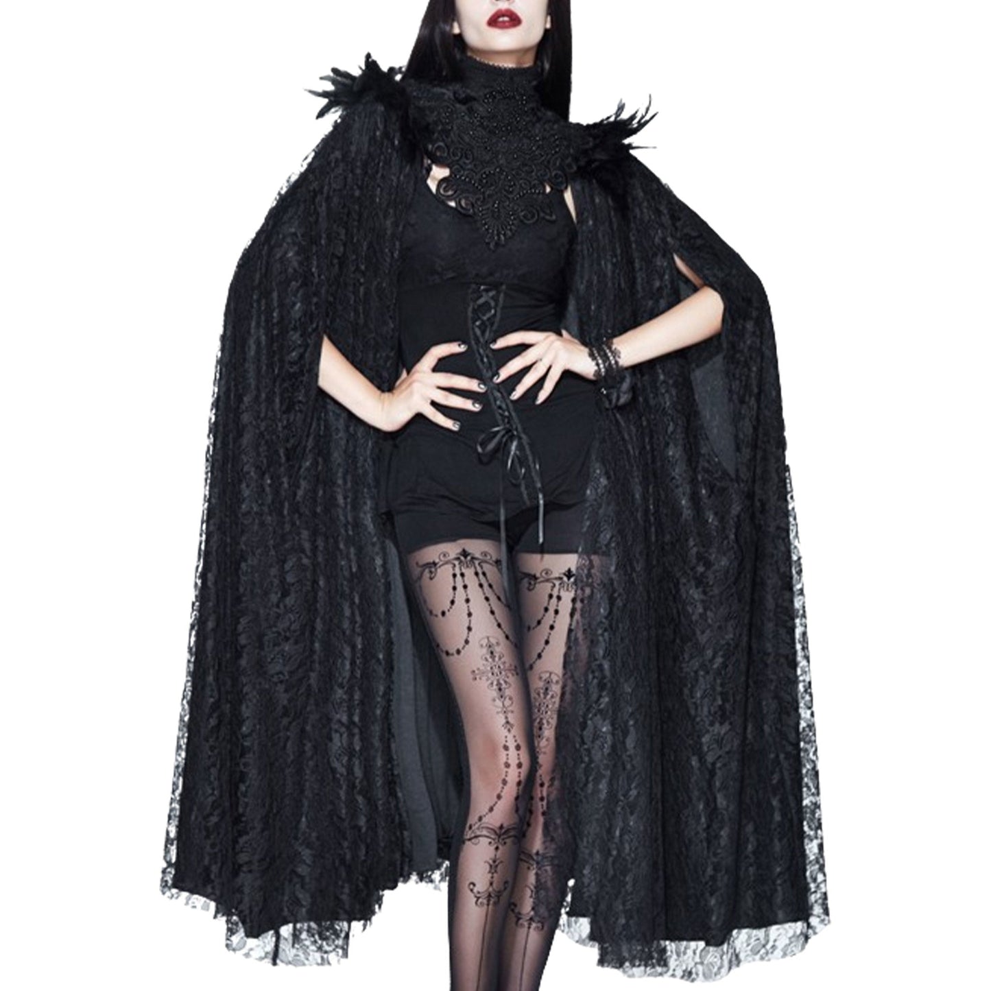 Long Layered Cape W Feather Shoulders