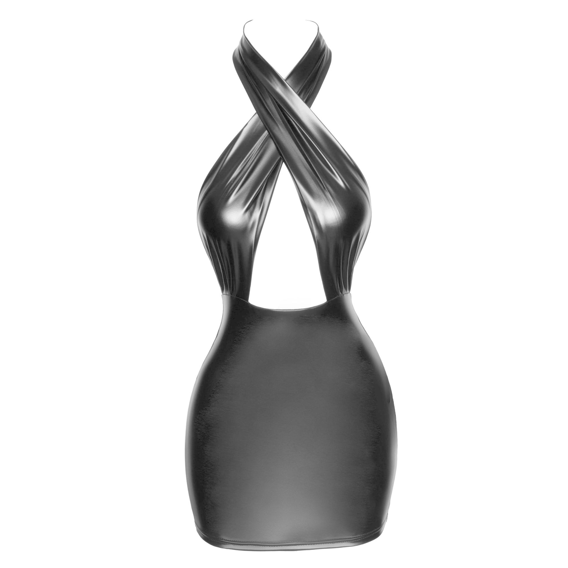 Wetlook dress mini dress minidress mini-dress criss-cross halter neck curvy sexy noir black 