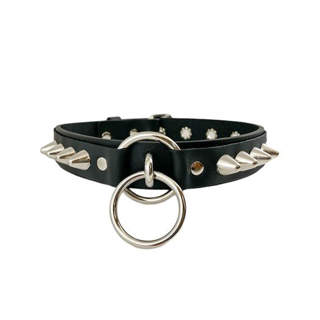 Double Ring Studded Bondage Collar