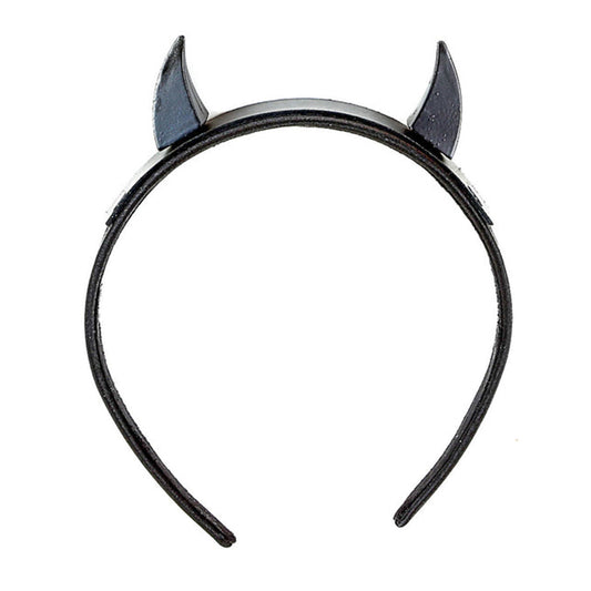 Leather plastic headband hairband headgear crown metallic horns accessories halloween pet-play black