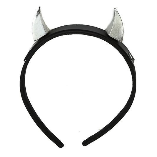 Leather plastic headband hairband headgear crown metallic horns accessories halloween pet-play silver