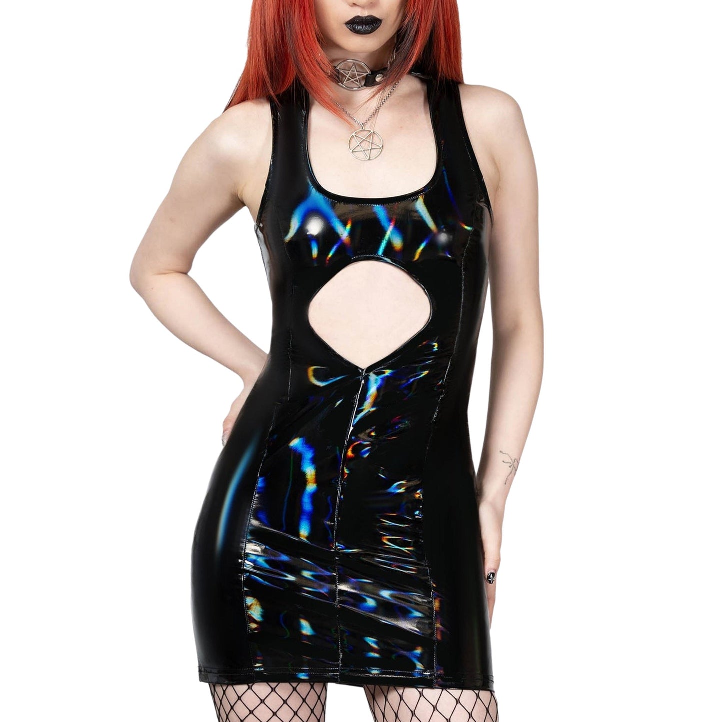 PVC Bodycon Front Cut-out Mini Dress