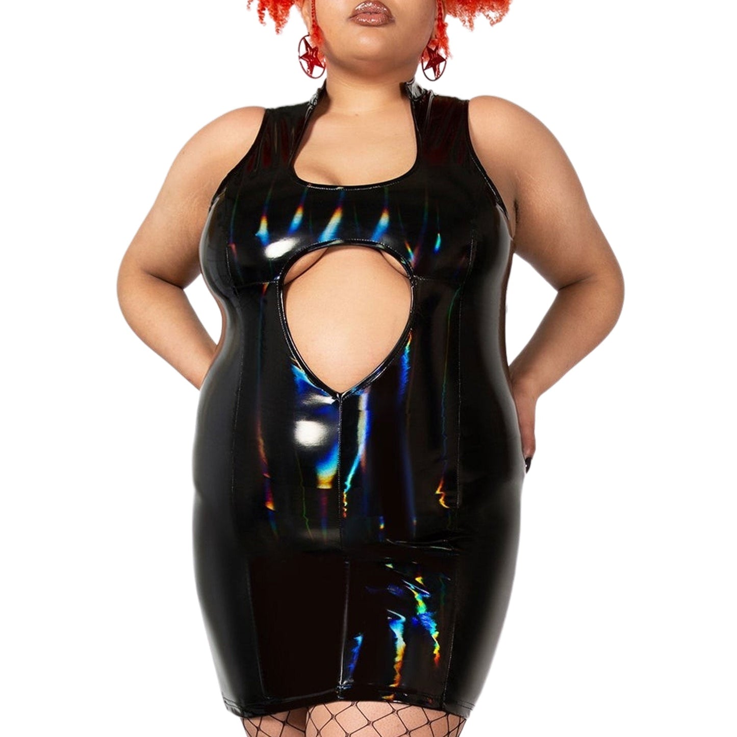 PVC Bodycon Front Cut-out Mini Dress