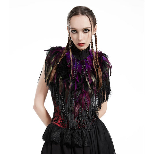 Feathers Chains & Fringe Chest Collar Top O/S