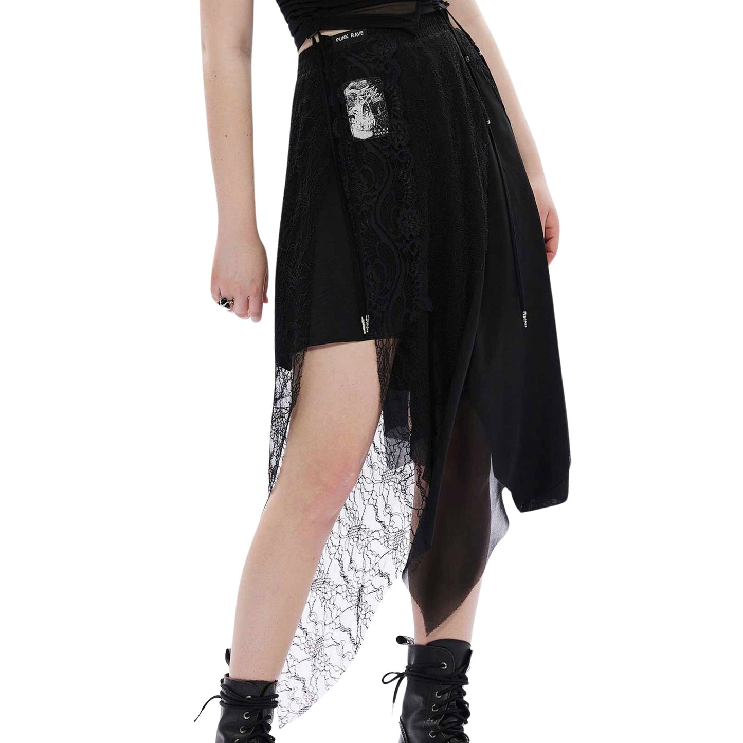 Asymmetrical Layered Mesh Lace Gothic Skirt