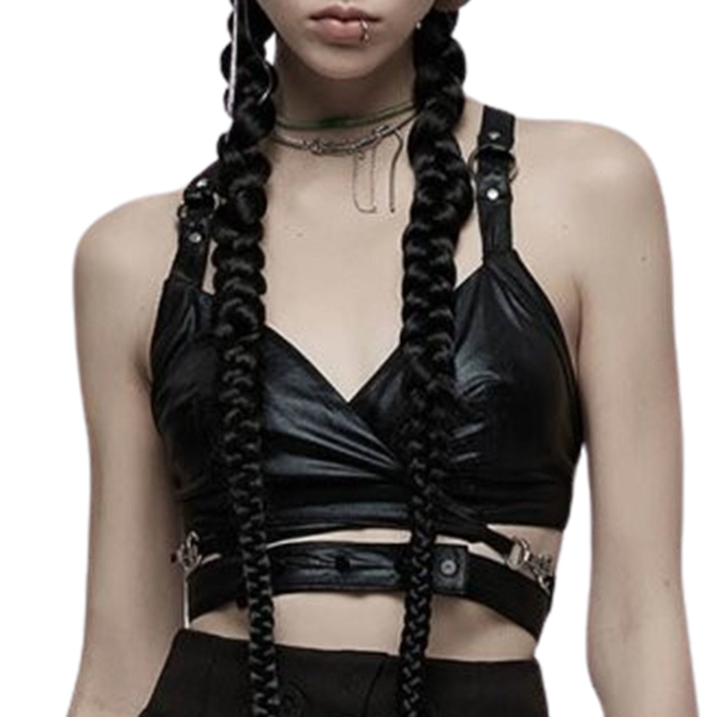 Wetlook Crossed  Wrap Around Hook Crop Top