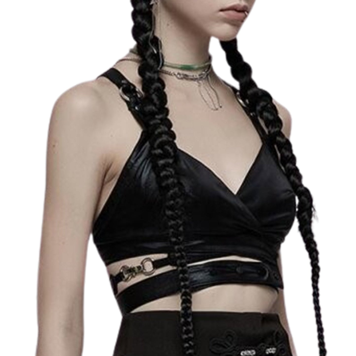 Wetlook Crossed  Wrap Around Hook Crop Top