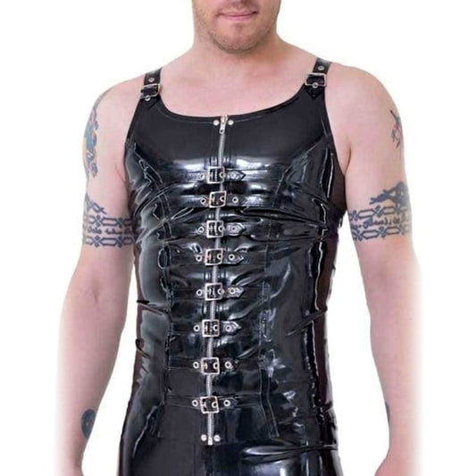 Mens Buckle Front Latex Vest Top