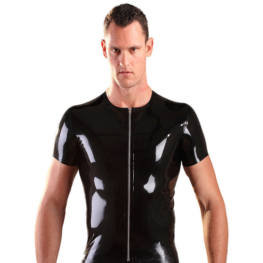 Zip Front Short Sleeve Latex T-Shirt