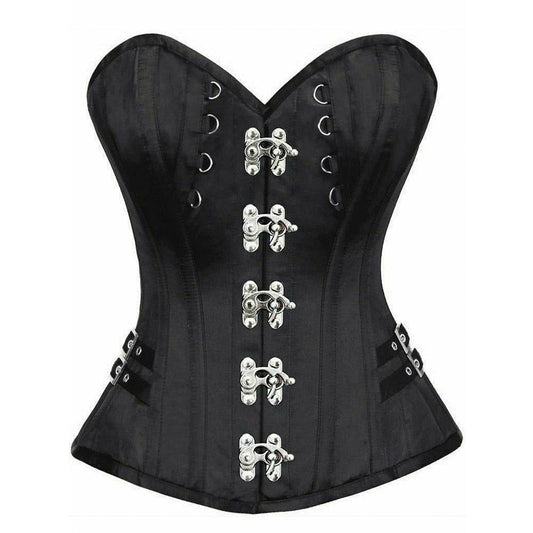 Satin Overbust Corset With Buckles Claps & D-ring Accents