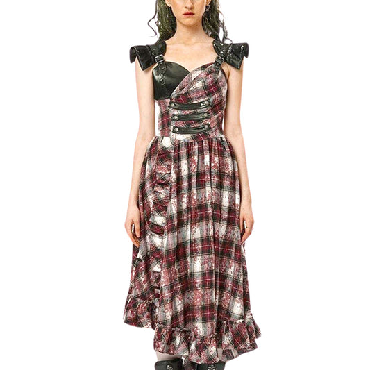 Ruffled Plaid Dress & Detachable Shoulder Pads