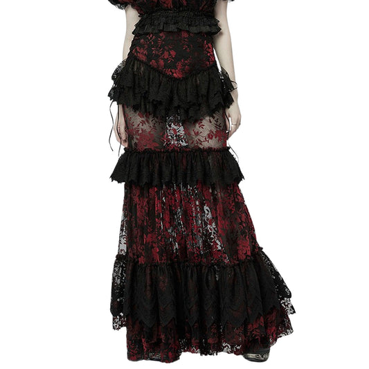 Gothic Ruffles Lace Maxi Skirt