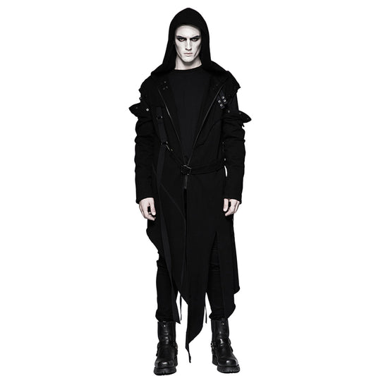 Asymmetrical Layered Strappy Hooded Detachable Sleeves Coat Jacket – Gothic coat with strappy details and detachable sleeves – Edgy fashion jacket